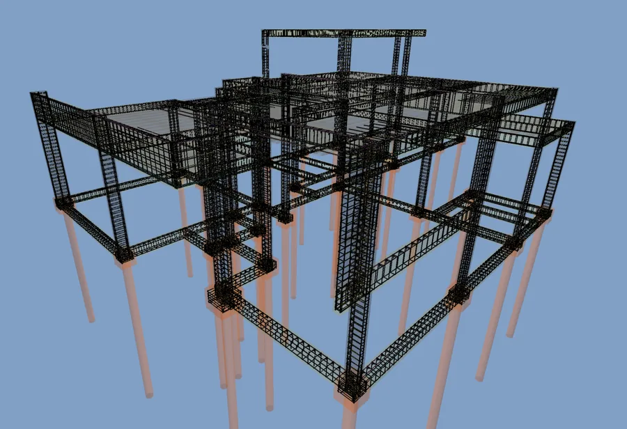 Modelo tridimensional de projeto estrutural residencial
